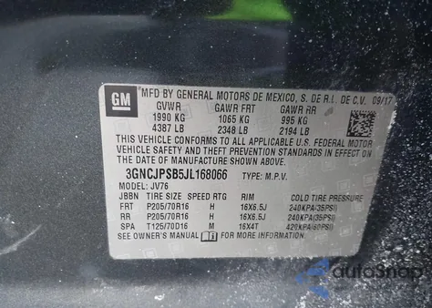 2018 Chevrolet Trax Lt from USA, damaged, VIN 3GNCJPSB5JL168066